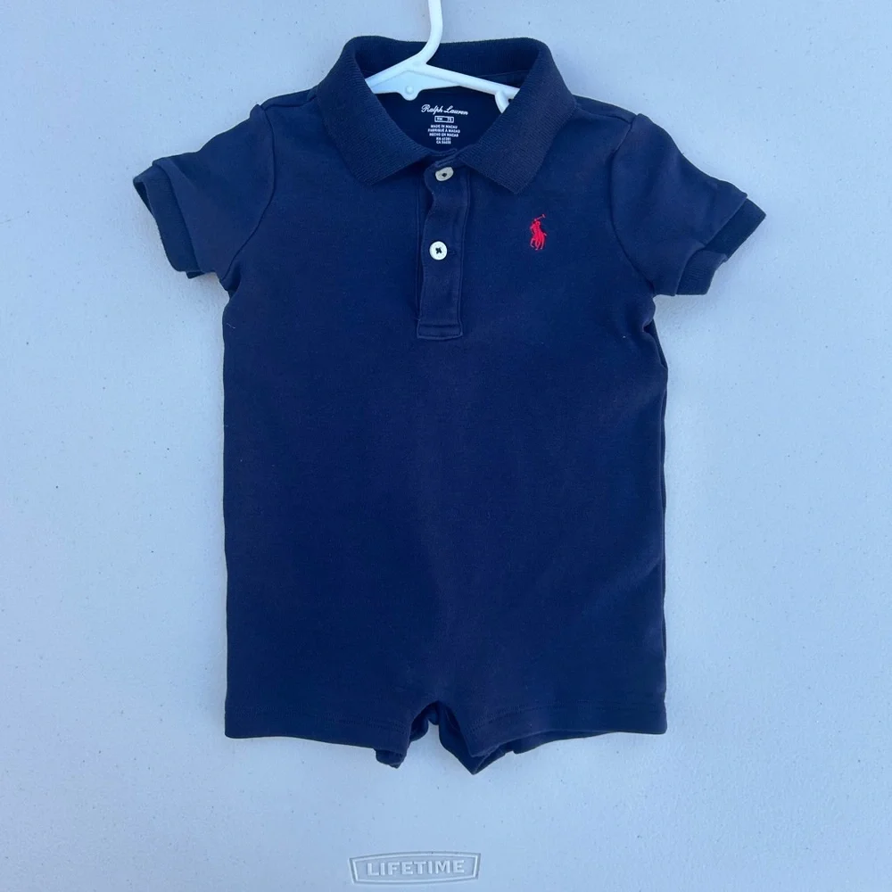 Ralph Lauren Navy Romper with Red Emblem